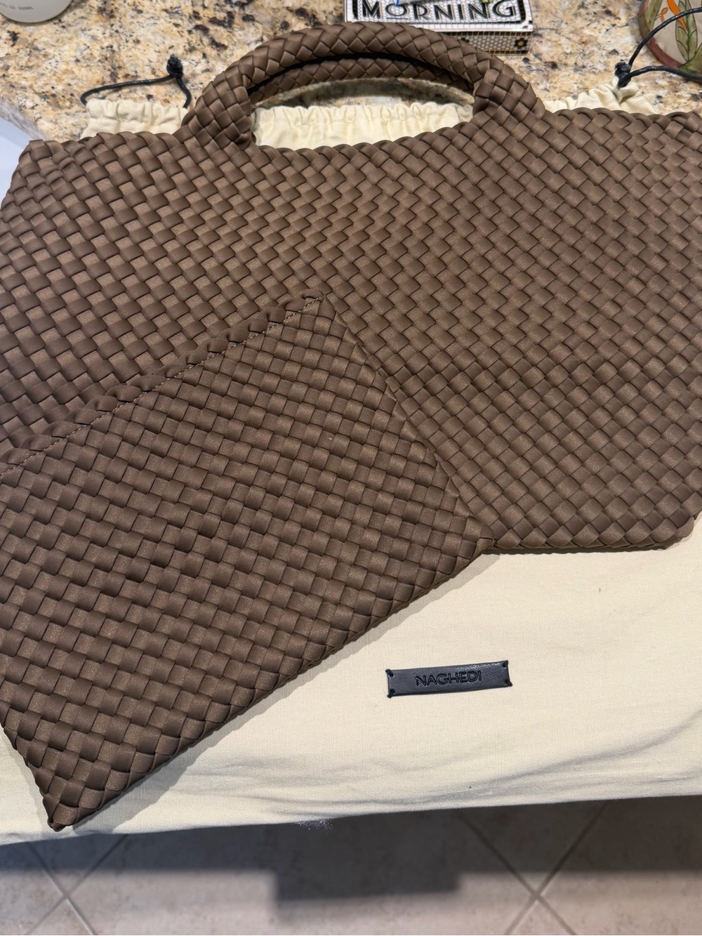 Like New Naghedi Woven Tote and Clutch in Olive Brown - Medium